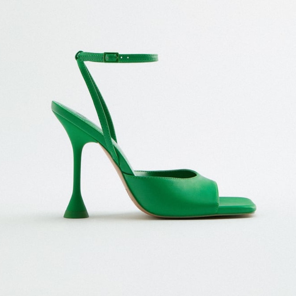 ZARA | Kelley Green Square Toe Strappy Heel Sandal